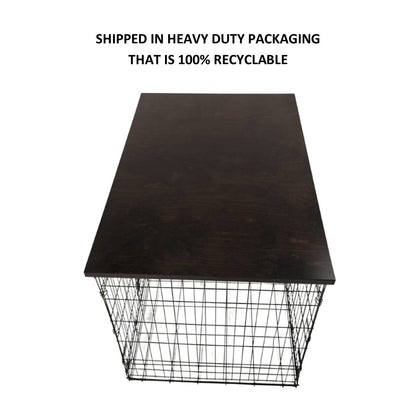 Modern Edge with Dark Brown Finish | Stylish Wood Dog Crate Topper - Secure Fit, Pet - Safe Finish - dogcratetopper.com
