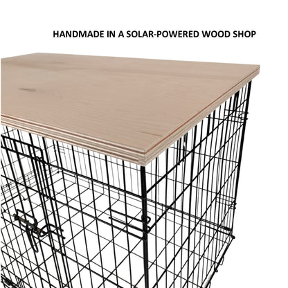 Modern Edge with Natural Finish | Stylish Wood Dog Crate Topper - Secure Fit, Pet - Safe Finish - dogcratetopper.com