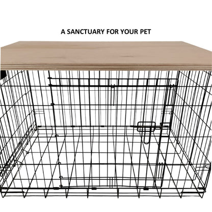 Modern Edge with Natural Finish | Stylish Wood Dog Crate Topper - Secure Fit, Pet - Safe Finish - dogcratetopper.com