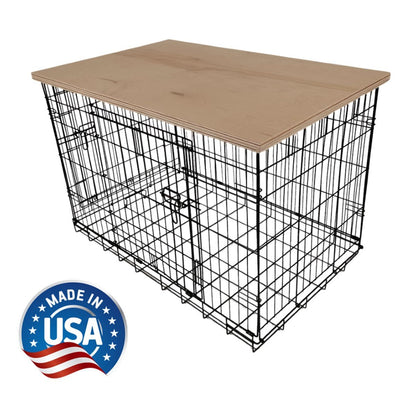 Modern Edge with Natural Finish | Stylish Wood Dog Crate Topper - Secure Fit, Pet - Safe Finish - dogcratetopper.com