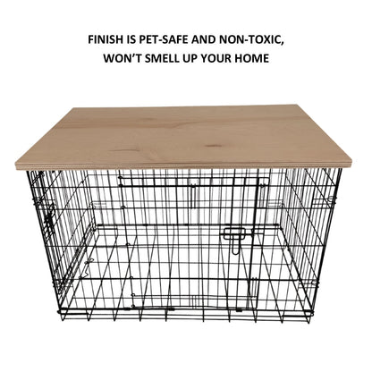 Modern Edge with Natural Finish | Stylish Wood Dog Crate Topper - Secure Fit, Pet - Safe Finish - dogcratetopper.com