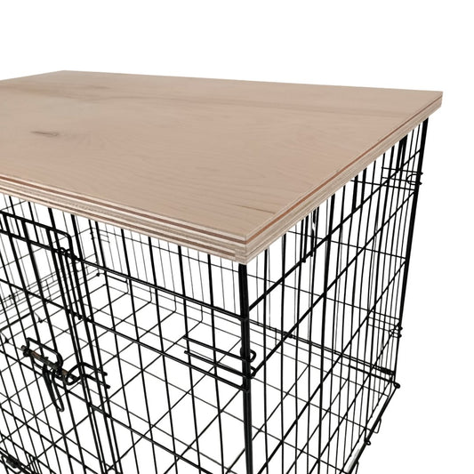 Modern Edge with Natural Finish | Stylish Wood Dog Crate Topper - Secure Fit, Pet - Safe Finish - dogcratetopper.com