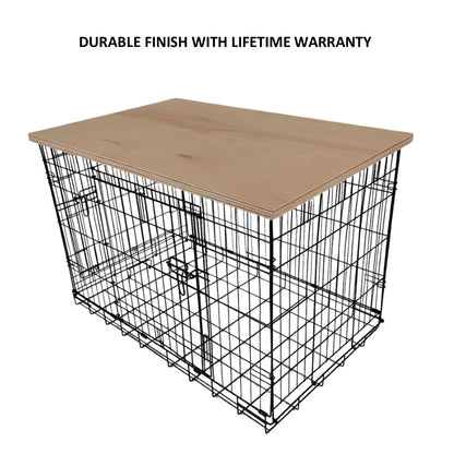 Modern Edge with Natural Finish | Stylish Wood Dog Crate Topper - Secure Fit, Pet - Safe Finish - dogcratetopper.com