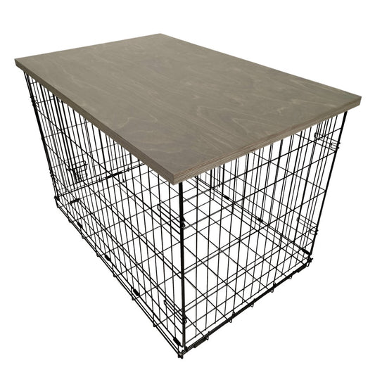 Modern Edge with Pewter Finish | Stylish Wood Dog Crate Topper - Secure Fit, Pet - Safe Finish - dogcratetopper.com