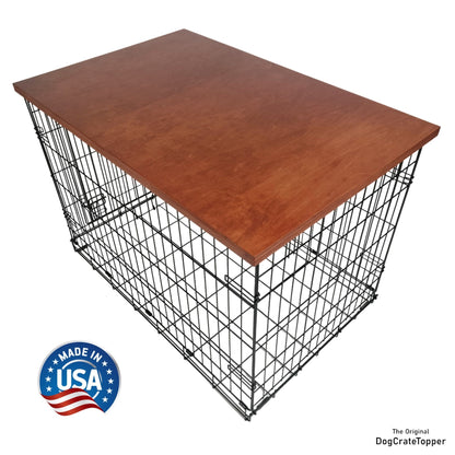 Modern Edge with Vintage Cherry Finish | Stylish Wood Dog Crate Topper - Secure Fit, Pet - Safe Finish - dogcratetopper.com