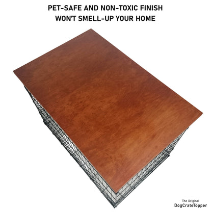 Modern Edge with Vintage Cherry Finish | Stylish Wood Dog Crate Topper - Secure Fit, Pet - Safe Finish - dogcratetopper.com