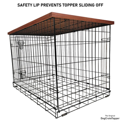 Modern Edge with Vintage Cherry Finish | Stylish Wood Dog Crate Topper - Secure Fit, Pet - Safe Finish - dogcratetopper.com