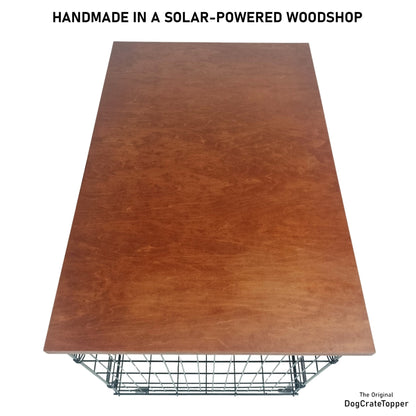 Modern Edge with Vintage Cherry Finish | Stylish Wood Dog Crate Topper - Secure Fit, Pet - Safe Finish - dogcratetopper.com