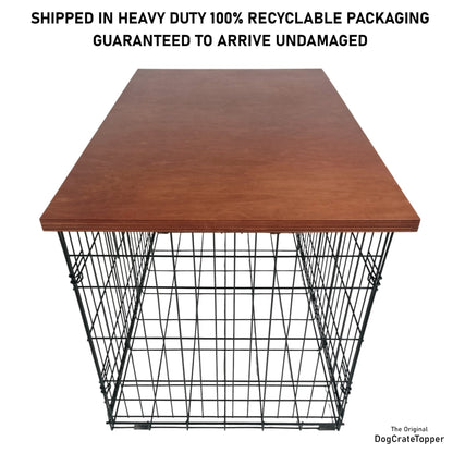 Modern Edge with Vintage Cherry Finish | Stylish Wood Dog Crate Topper - Secure Fit, Pet - Safe Finish - dogcratetopper.com