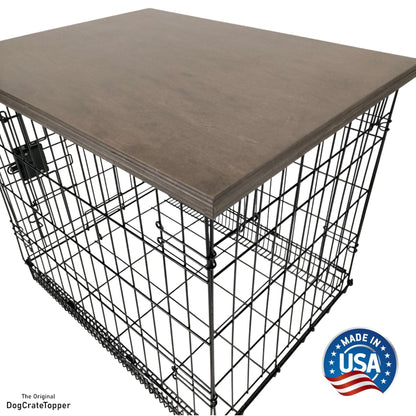 Modern Edge with Walnut Finish | Stylish Wood Dog Crate Topper - Secure Fit, Pet - Safe Finish - dogcratetopper.com