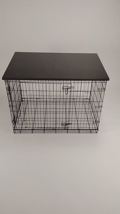 Modern Edge with Dark Brown Finish | Stylish Wood Dog Crate Topper - Secure Fit, Pet-Safe Finish