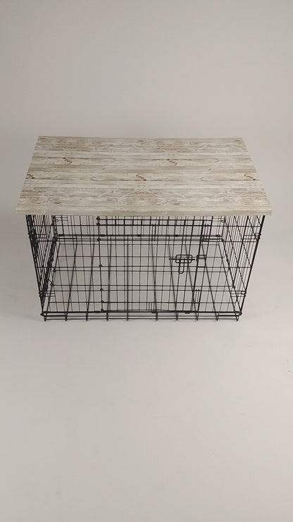 Faux White Wood Plank Finish | Stylish Wood Dog Crate Topper - Secure Fit, Pet-Safe Finish
