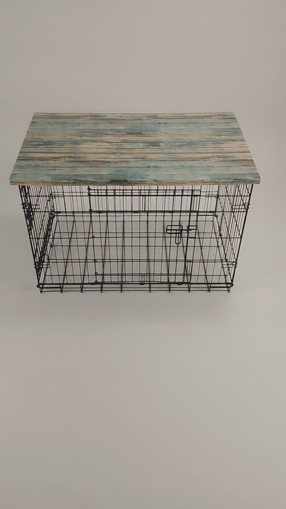 Faux Teal Wood Plank Finish | Stylish Wood Dog Crate Topper - Secure Fit, Pet-Safe Finish