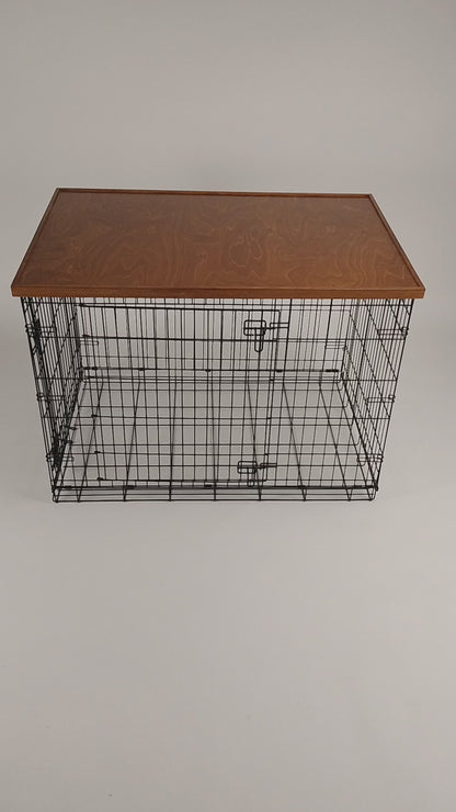 Comfort Edge with Light Brown Stain | Stylish Wood Dog Crate Topper - Secure Fit, Pet-Safe Finish