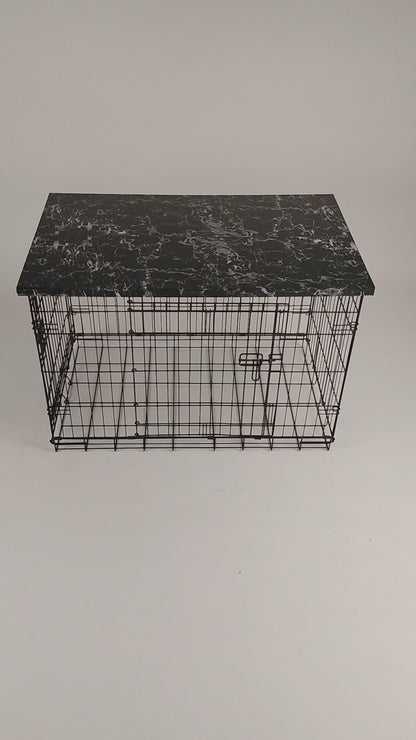 Faux Black Marble Finish | Stylish Wood Dog Crate Topper - Secure Fit, Pet-Safe Finish