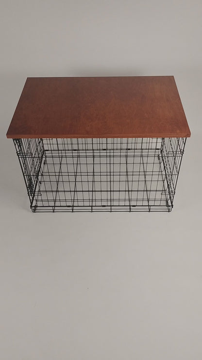 Modern Edge with Vintage Cherry Finish | Stylish Wood Dog Crate Topper - Secure Fit, Pet-Safe Finish