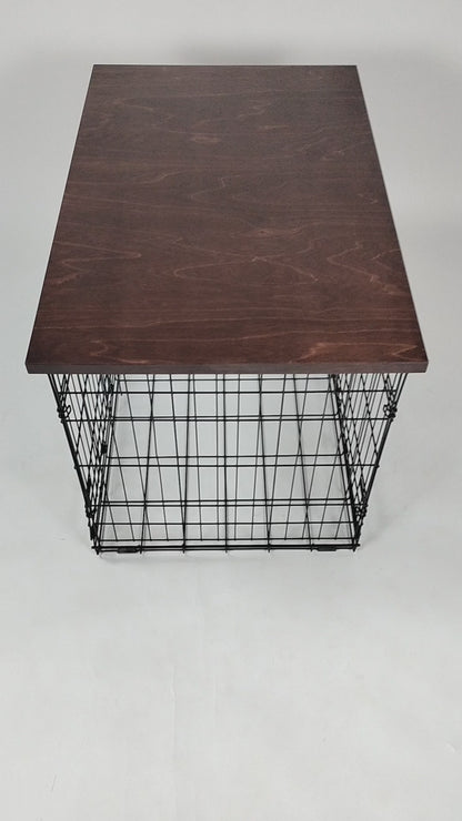 Modern Edge with Brown Mahogany Finish | Stylish Wood Dog Crate Topper - Secure Fit, Pet-Safe Finish